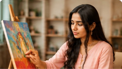 Artist painting at an easel